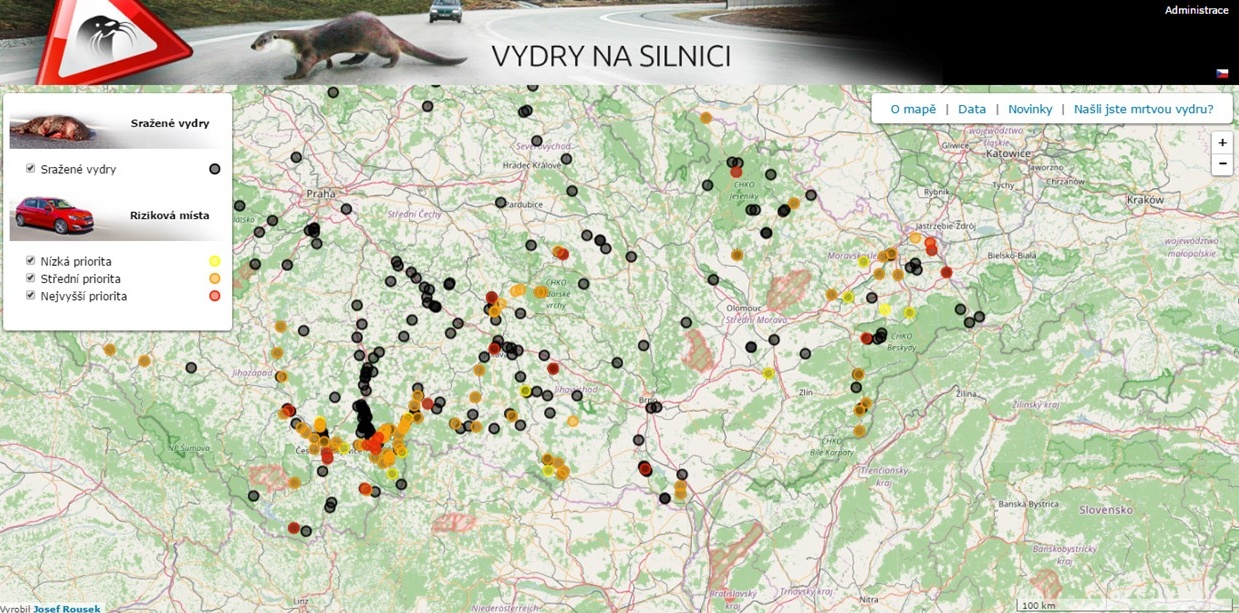 Náhled na mapovou aplikaci www.vydrynasilnici.cz.