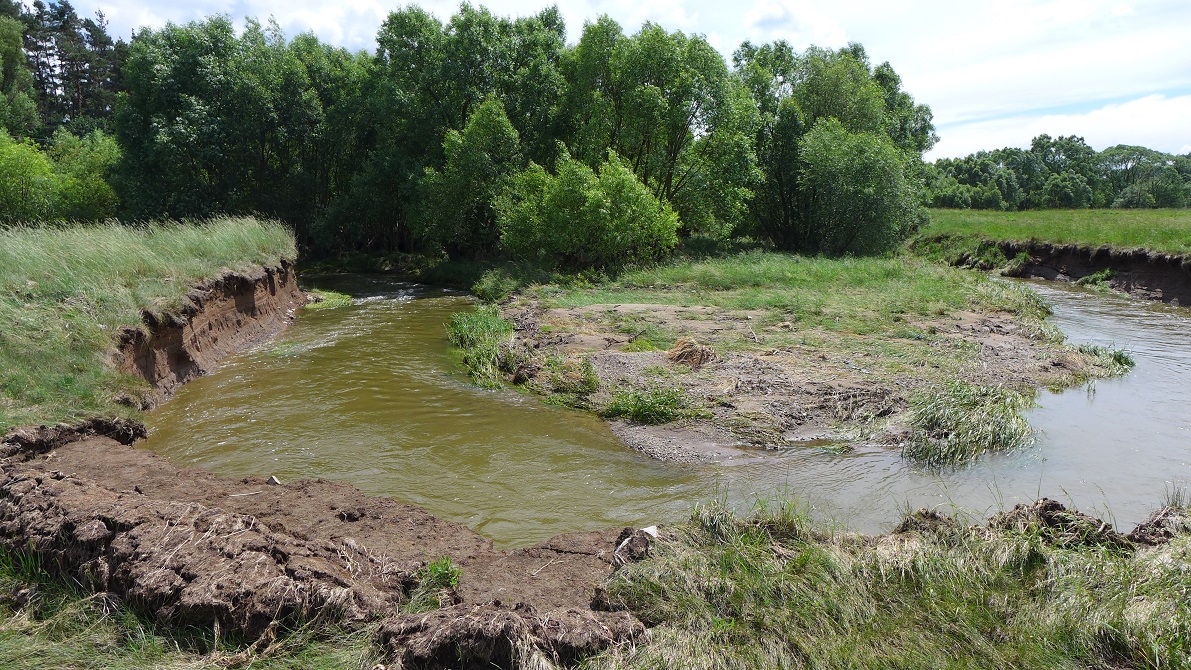 Litavka pod Hlubošem – meandrující koryto se dynamicky vyvíjí hlavně za povodní. Foto Tomáš Just