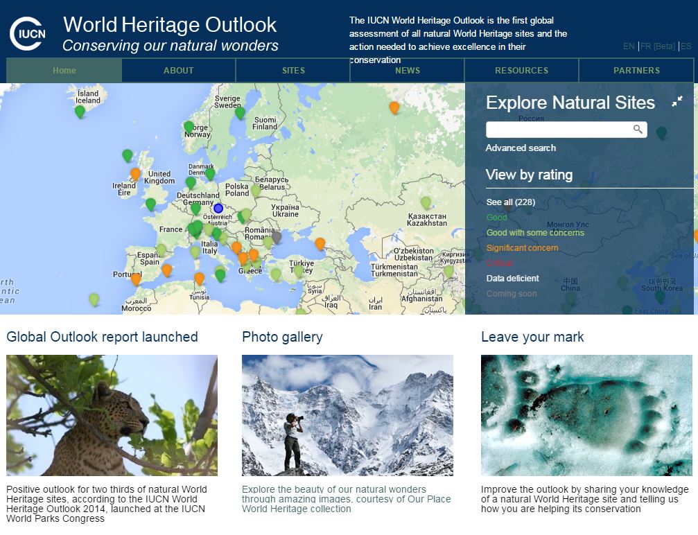 Portál světového přírodního dědictví v sobě kombinuje jak ineraktivní mapu, tak informace ke každé lokalitě. Zde je např. názorně vidět, že lokality v ohrožení se v Evropě nacházejí především v oblasti Středomoří.