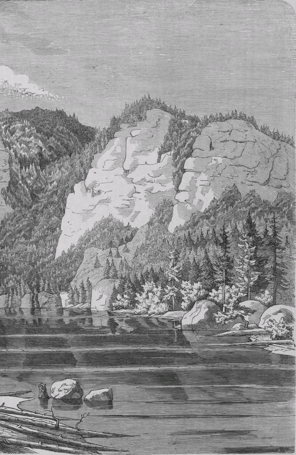 Eduard Herlod ztvárnil Plešné jezero v roce  1864 – také s podezřele velkými bezlesými  plochami.