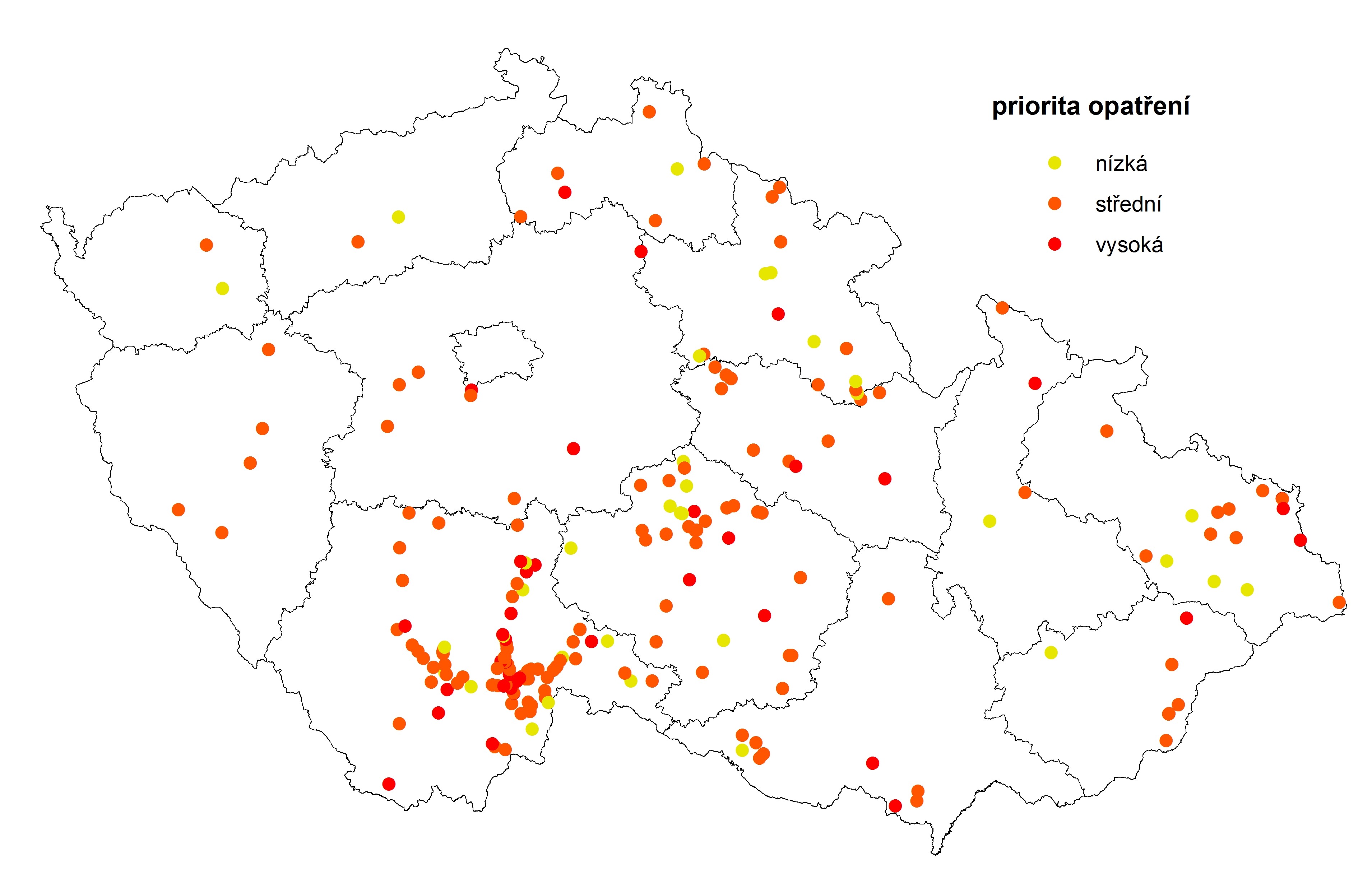 Obr. 3. Lokace rizikových míst pro vydru říční