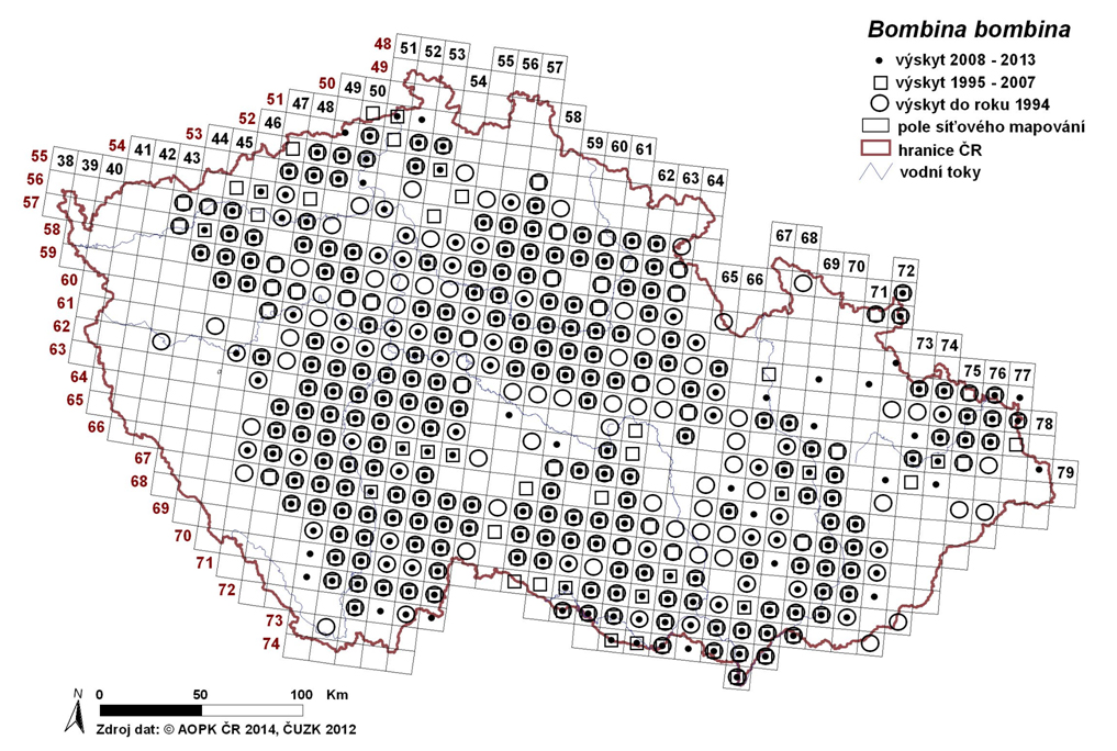 Obr. 9–11 – výskyt zájmových druhů v ČR.