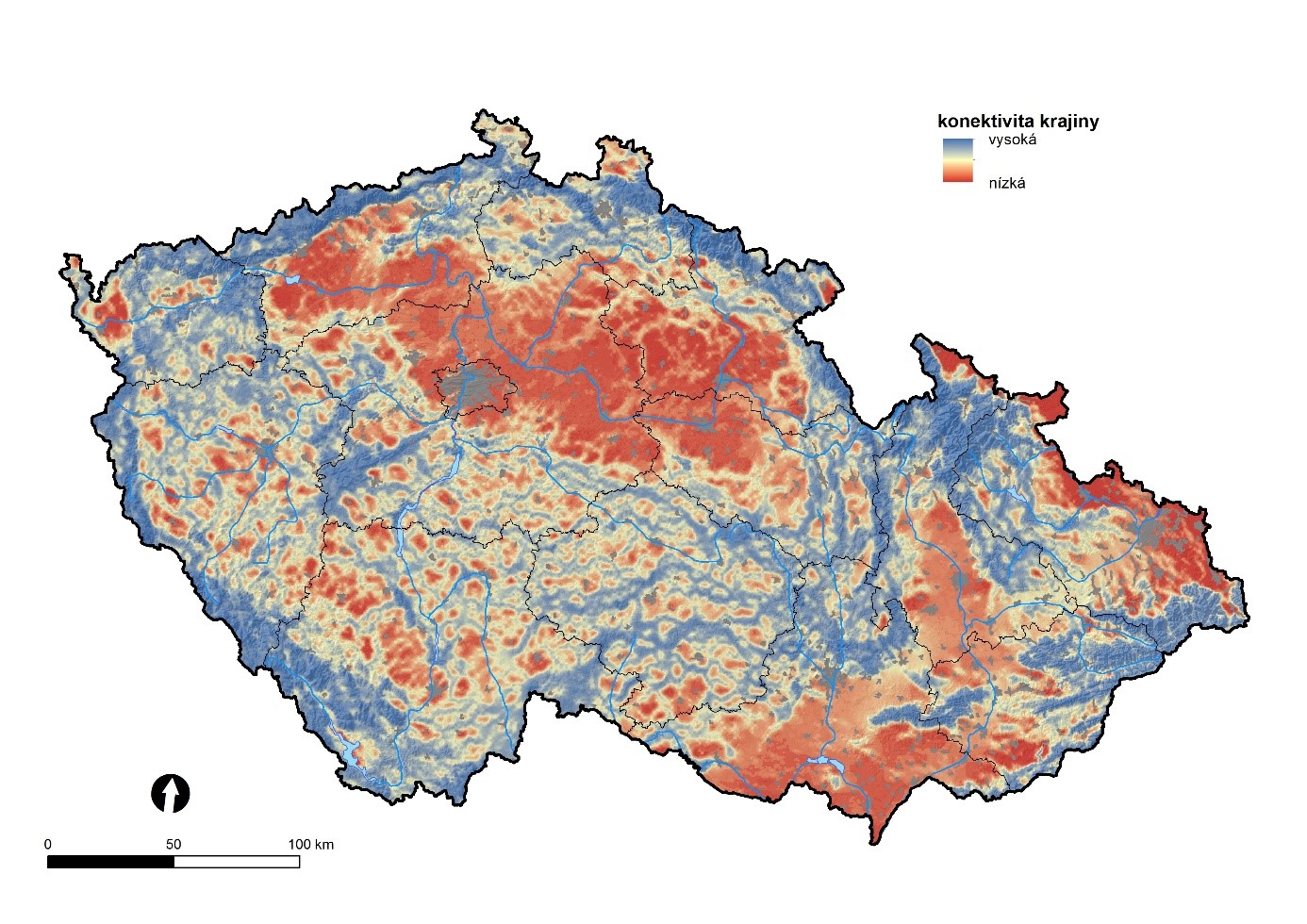   Obr. 3: Model konektivity krajiny ČR pro velké savce (Romportl et al. 2017)