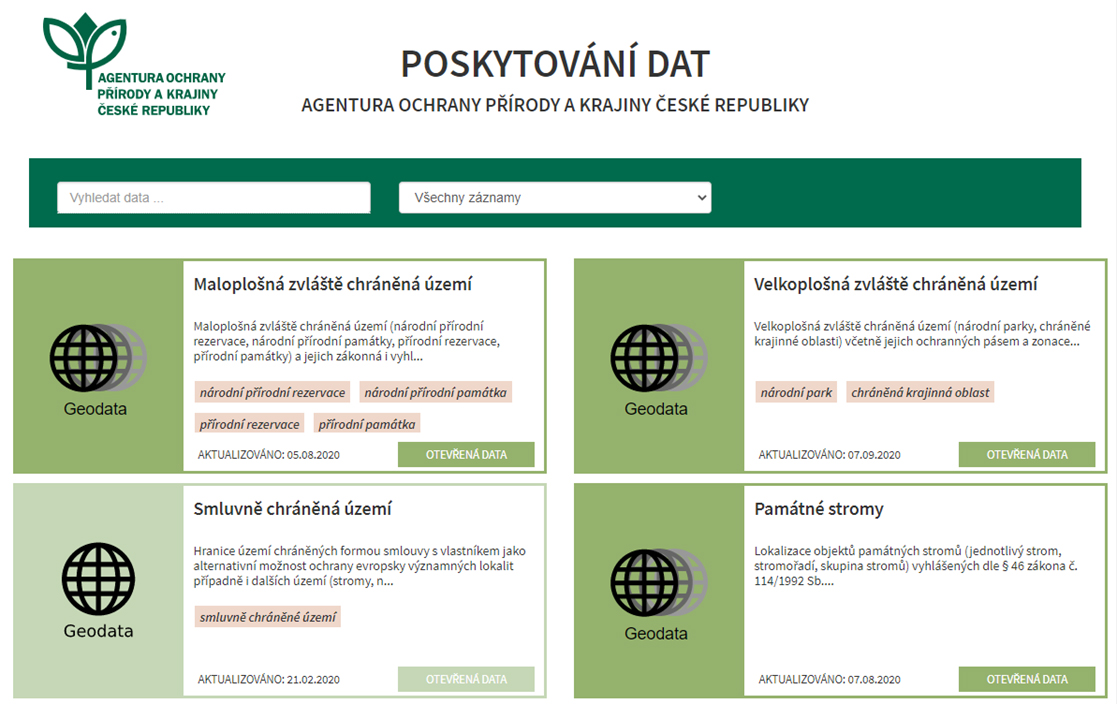 Poskytování dat AOPK ČR (https://data.nature.cz)