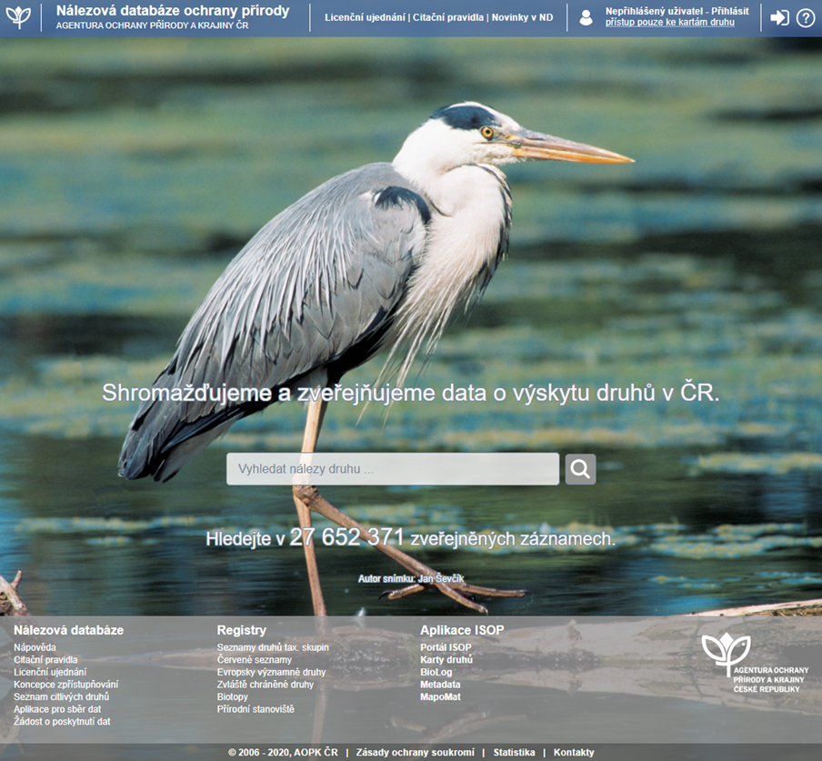 Nálezová databáze ochrany přírody (https://portal.nature.cz/nd)